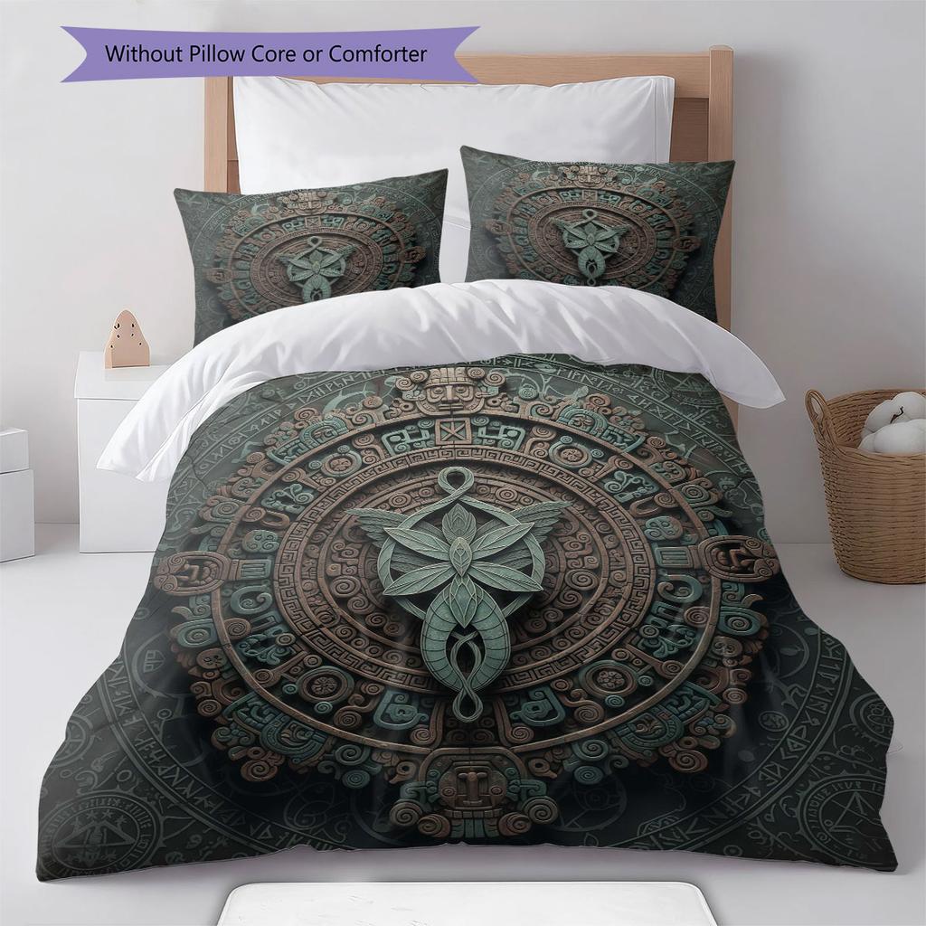 MayanMagicTotems Pattern Bedding Quilt Set Quilt Cover Pillowcase Home Decoration Birthday Gift (1 * Duvet Cover + 2 * Pillowcase, Without Core)