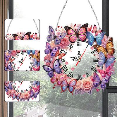 2D Flat DIY Irregular Shaped Drilling Diamond Painting Clock Pendant Diamond Art Clock Pendant Kit for Home Decoration