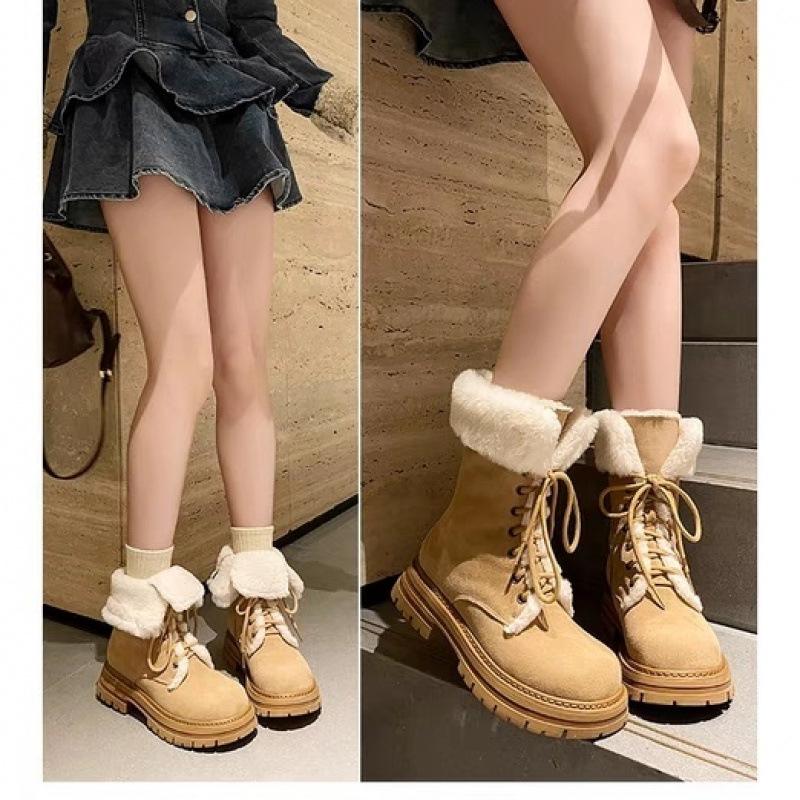 Non-slip thick-soled snow boots women's medium tube versatile 2024 new winter velvet thickened Martin boots cotton shoes warm tide