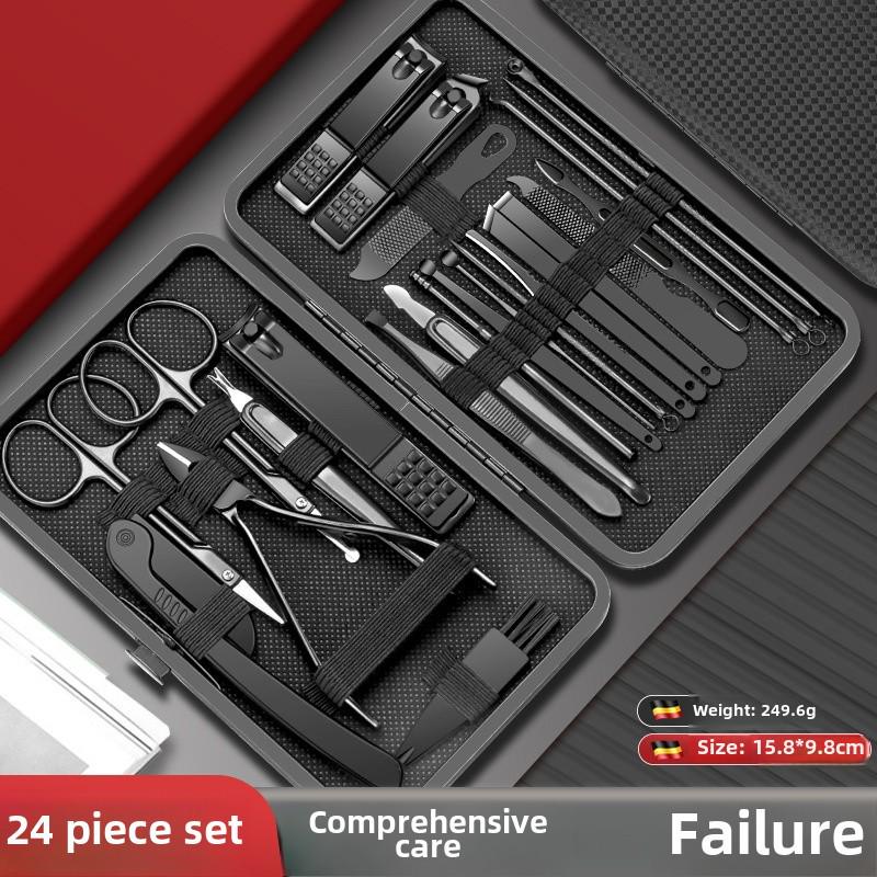 24-Piece Stainless Steel Nail Care Set - Black & Red