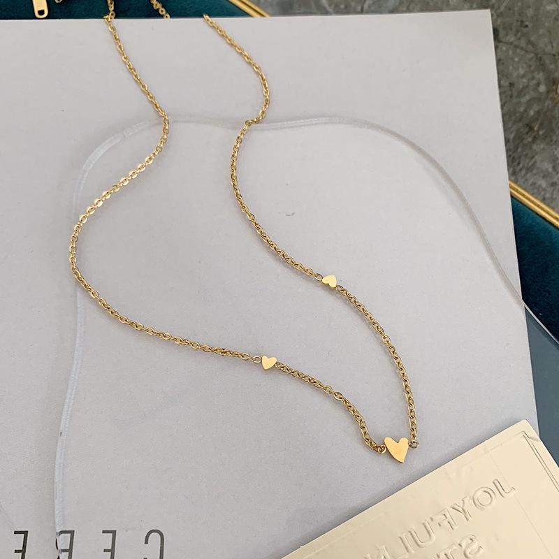 Elegant Titanium Steel Necklace with Three Small Hearts - Women's Fashionable and Delicate Clavicle Chain