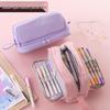 Multi-Compartment Solid Color Pencil Case for Students and Adults – Large Capacity, Multi-functional Stationery Organizer.