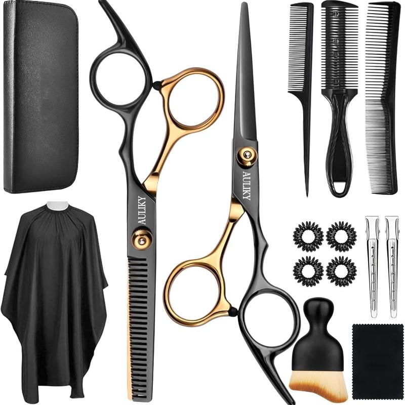 

Hair Cutting Scissors Shears Kits, 15 Pcs Professional Stainless Steel Hairdressing Shears Set Thinning Scissors for Barber/Salon/Home/Men/Women/Kids/ чорний