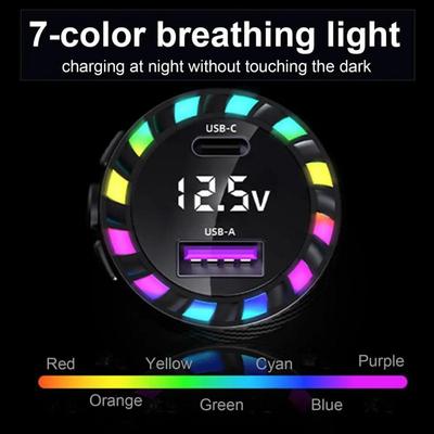 Chargeur de Voiture de Sécurité Intelligent avec Moniteur de Tension - Double USB 3.1A Charge Rapide avec Lumière de Navigation Nocturne Colorée