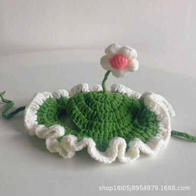 Handmade Crochet Pet Hat with Flower Design Soft Knit Cap for Small Pets Suitable for Various Occasions and Photoshoots
