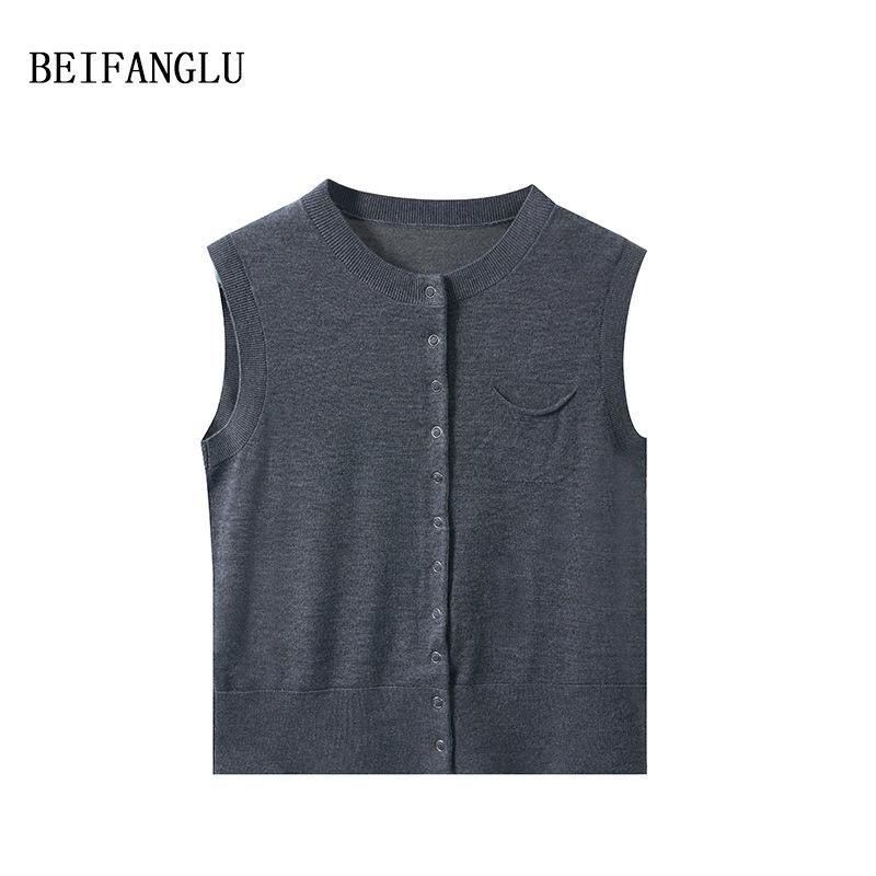 Northern Deer Women's Sleeveless Knit Top - 73.2% Fine Wool & 26.8% Mulberry Silk, Round Neck