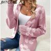 BITCED Autumn/Winter Mid-Length Cardigan for Women Loose-Fit Colour-Block Floral V-Neck Long-Sleeved Knitted Cardigan