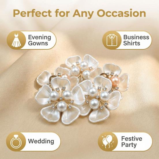 Flower Cufflinks Faux Pearl Rhinestone Flower Button Covers for Women Dress Shirts Crafting DIY Embellishments Gifts