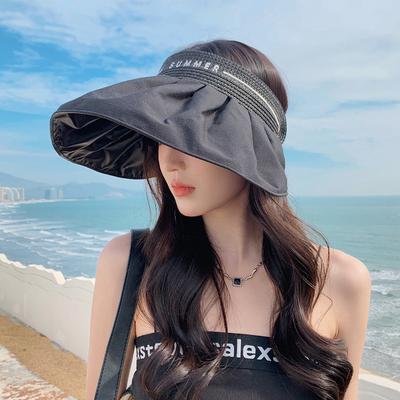 Hat Women's Vinyl Letters Sun Protection Empty Top Sun Hat Summer Outdoor Travel Big Edge Sun Hat New