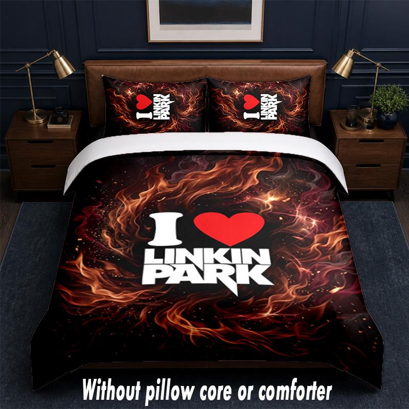 Linkin Park Design Bed Bedding Set 1 Duvet Cover + 2 Pillowcases Soft Breathable Household Bed Linens