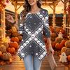 Women's Halloween Print 3/4 Sleeve Loose Fit Casual Top – Fun Holiday Party Tunic Blouse