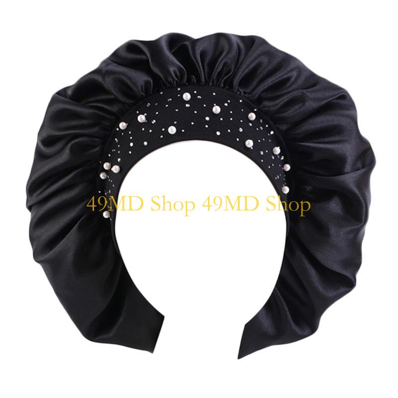 49MD Satin Sleep Cap Women Hair Bonnet Elastic Band Night Hat Hair Loss for Head Cove