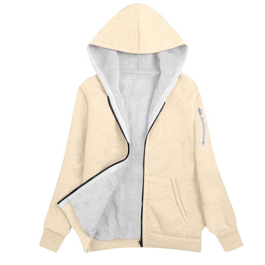 Women's Retro Color Block Fleece-Lined Hooded Cardigan - Slimming, Casual, Loose Fit, Perfect for Autumn/Winter Warmth.