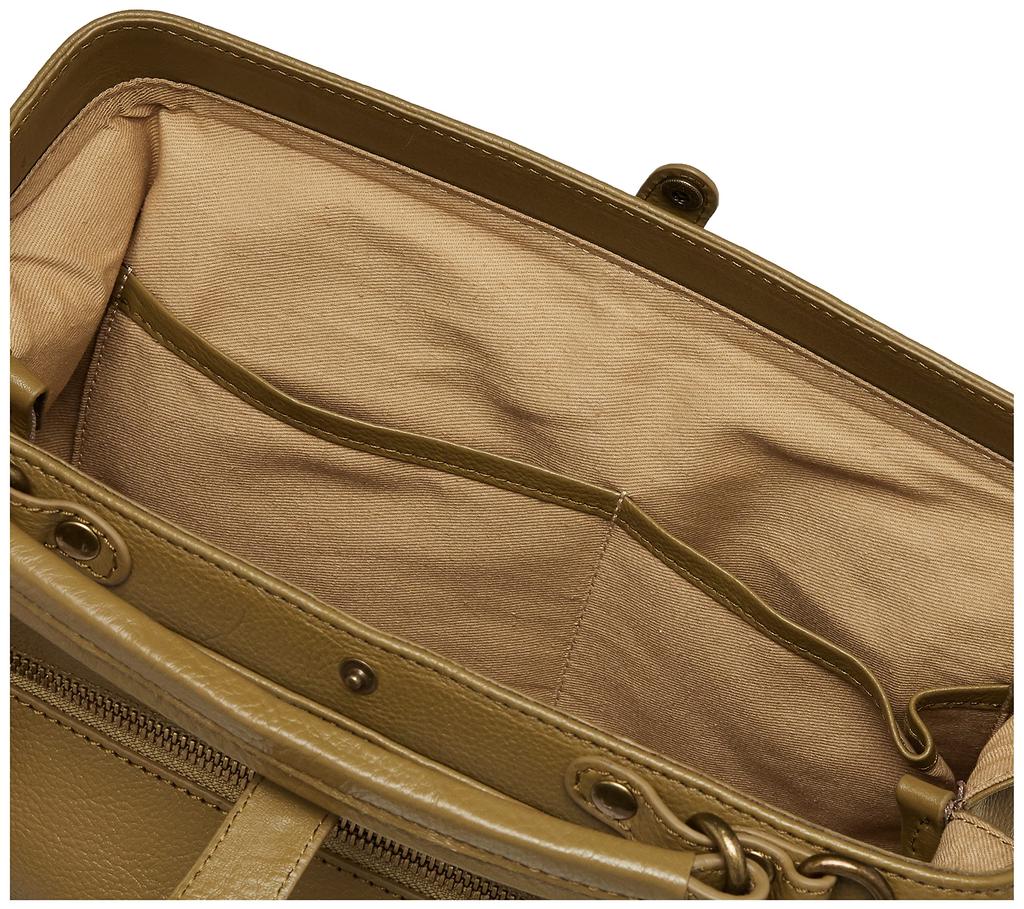 Cowhide Leather Handbag with Mouth Olive [Peeks Peak] Opening, Women's,