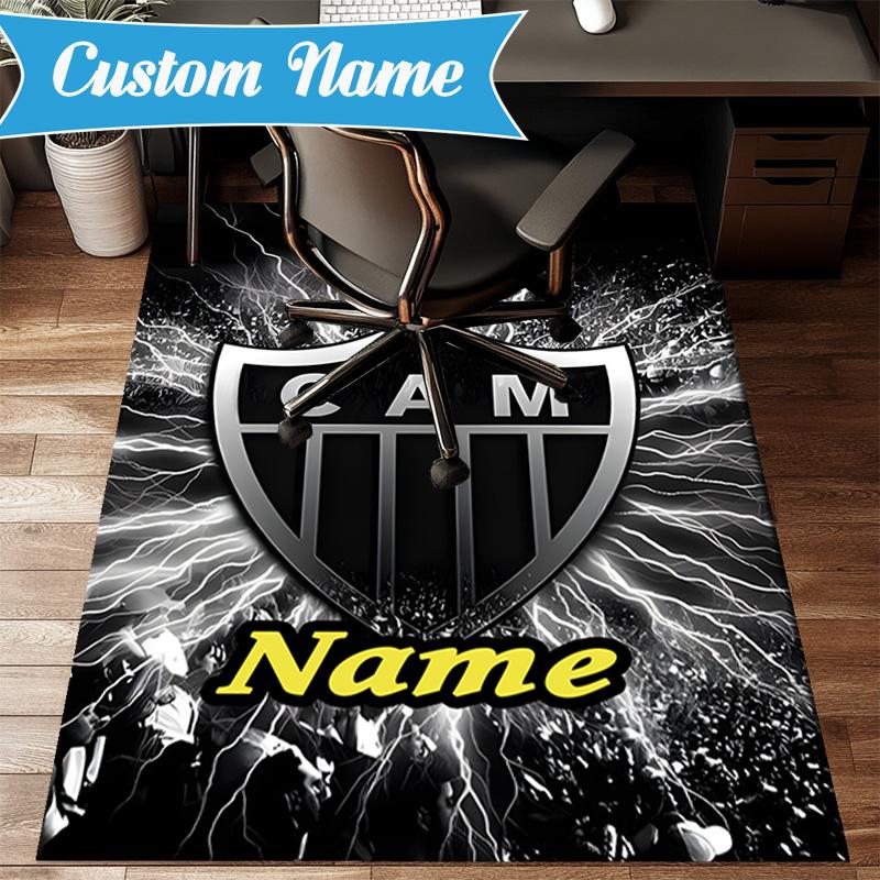 Custom Name Atletico Football Emblem Rug Game Carpet, Floor Mat for Bedroom Living Room Entryway Rug, Home Decor Idea Gift for Christmas Birthday