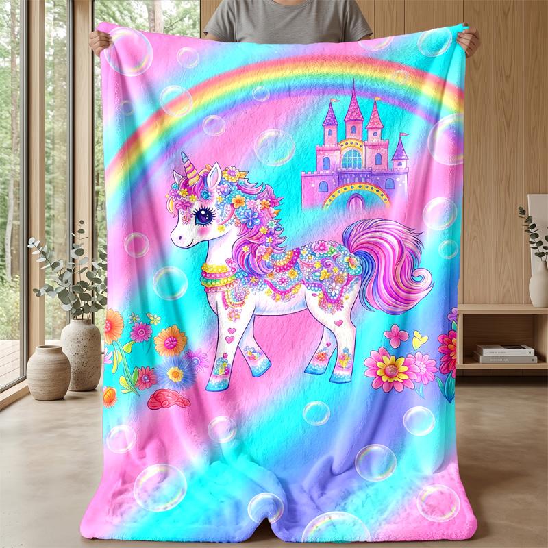 Rainbow Unicorn Art Theme blanket Lightweight Warm Flannel Blanket Decorative Throw Blanket for Home Decoration