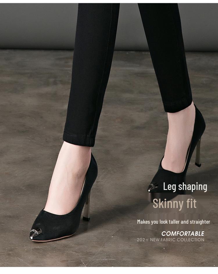 Dámské zeštíhlující černé džíny s vysokým pasem - Jaro 2024, Elastické kalhoty tužkového střihu ve větších velikostech