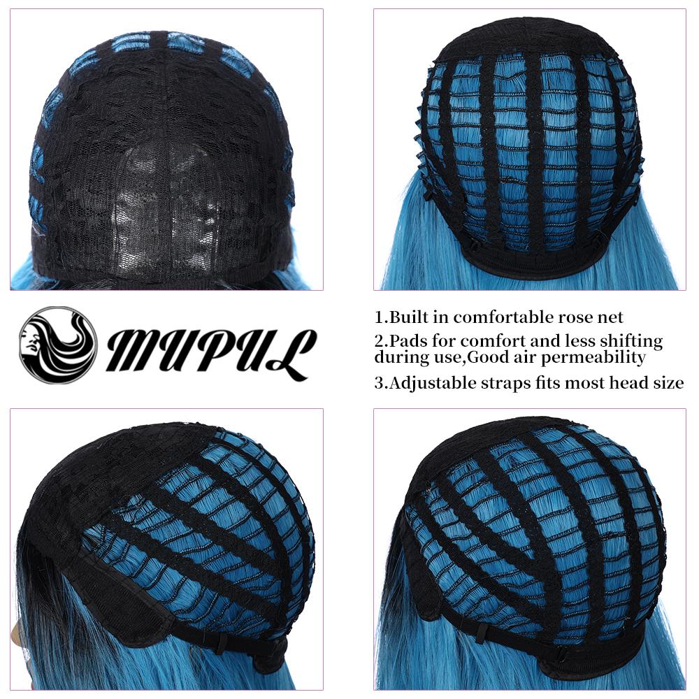 Synthetische Perücke für Frau, blau gefärbt, Ombre, langer Körper, Wasserwelle, Cosplay-Party, Lolita, 28 Zoll, hitzebeständige Nutural-Perücke