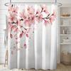 1pc White Background Flower Branch Pattern Printed Shower Curtain, Polyester Fabric with Hooks, Simple Style Window and Wall Bat