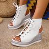 Fashion Wedge Sandals Women Summer New Round Toe Open Toe Front Strappy Platform Non-Slip Wear-Resistant Back Empty Heels Shoes