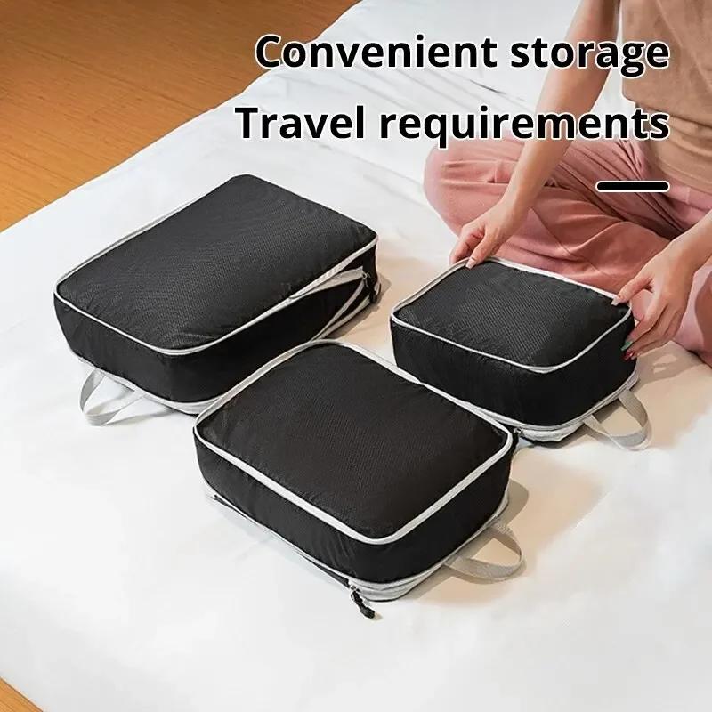 3 Piezas/set Negro/Azul/Gris Bolsa de Almacenamiento de Viaje Comprimible Portátil de Gran Capacidad Bolsa de Almacenamiento Cubos de Embalaje para Maleta/Equipaje
