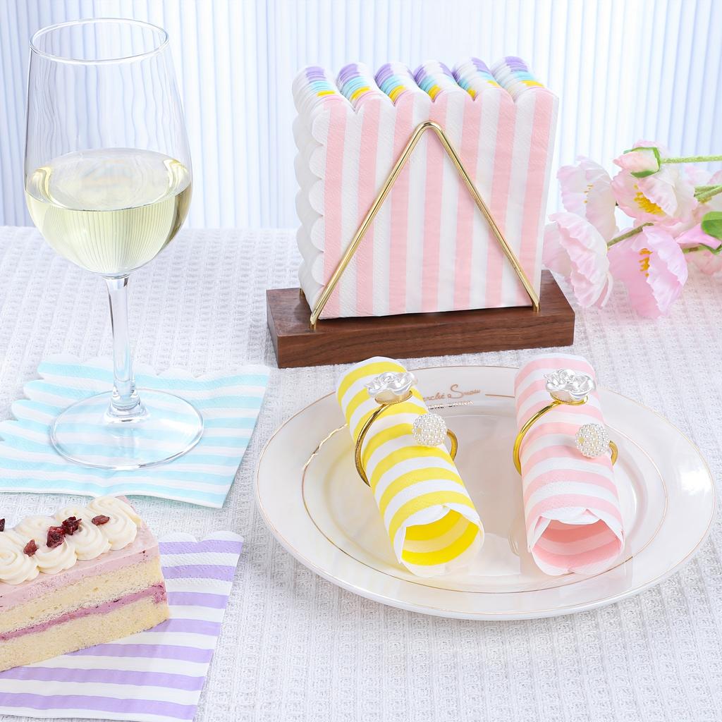 Stripe Napkins Cocktail Napkins with Scalloped Edges Dinner Napkins Disposable Thick Paper for Wedding Dinner Birthday Party