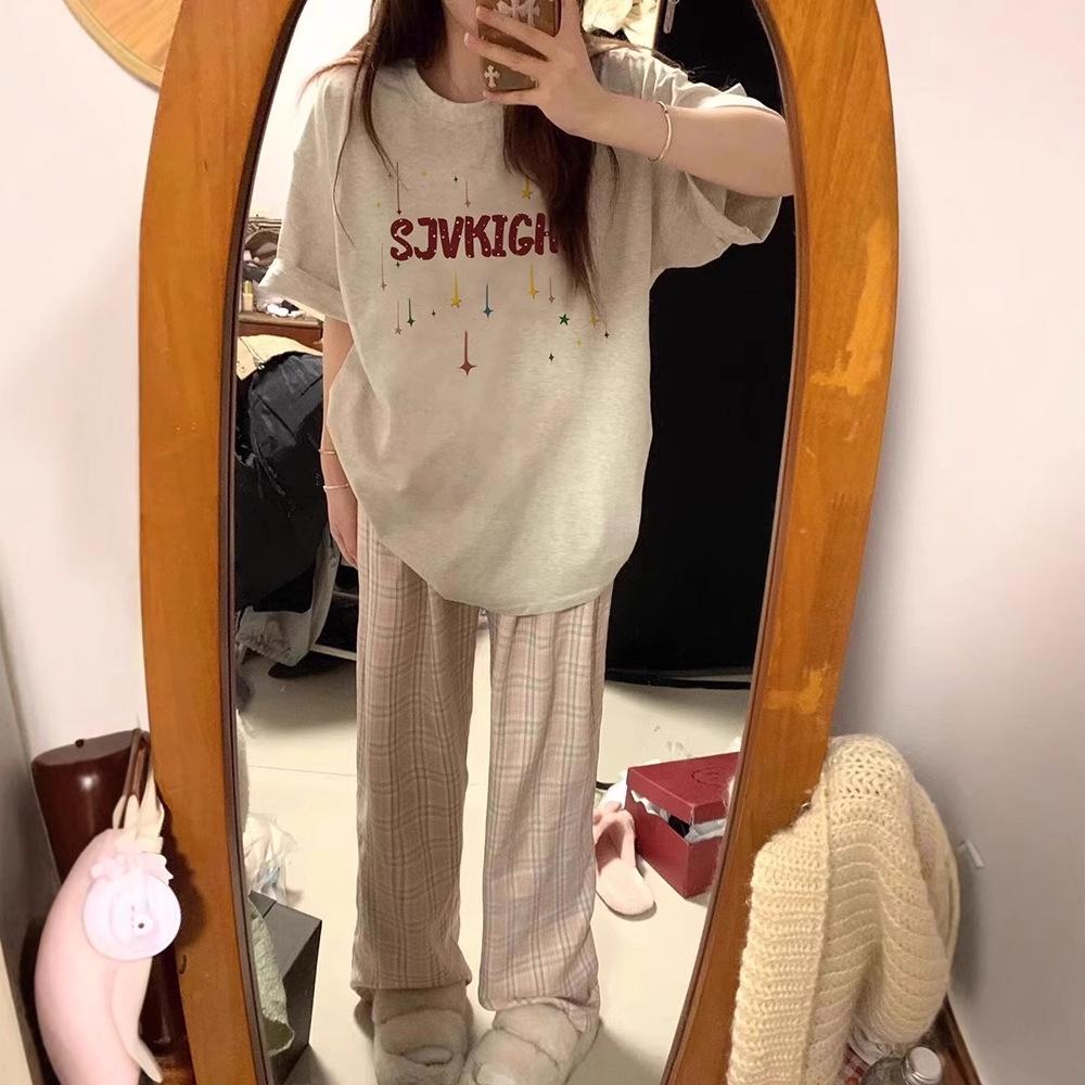 Women's College-Style Star Letter Cotton T-Shirt: Loose-Fit, Short-Sleeved, All-Match Summer Trend