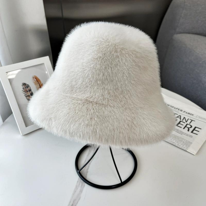Nuevo Sombrero de Pescador de Felpa para Mujer Invierno Cálido Pelo de Visón Sintético Sombrero de Copa Moda Versátil Sombrero Cubo Muestra Cara Pequeña