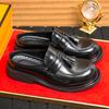 Men Tassel Shoes Black PU Thick Sole Anti slip One Step Step Business Brand Half Slippery Leather Shoes 38-46 Men Shoes