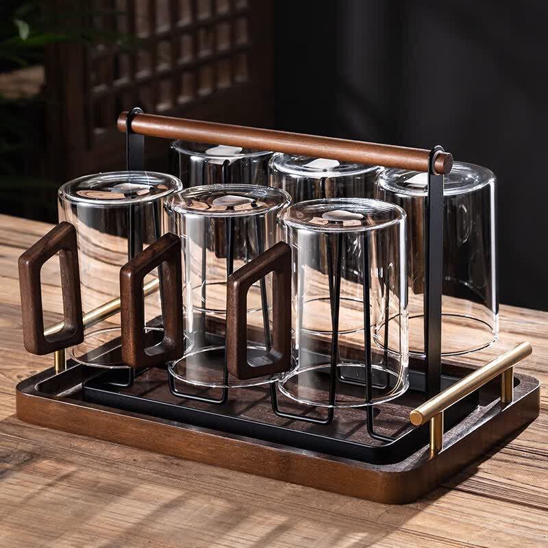 Large Capacity Glass Tea Cup with Wooden Handle and Metal Infuser
