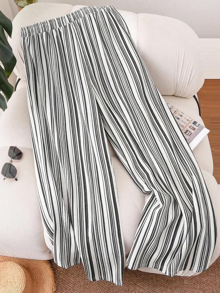 2026 Spring/Summer Plus Size Striped Beach Pants for Women - European & American Style