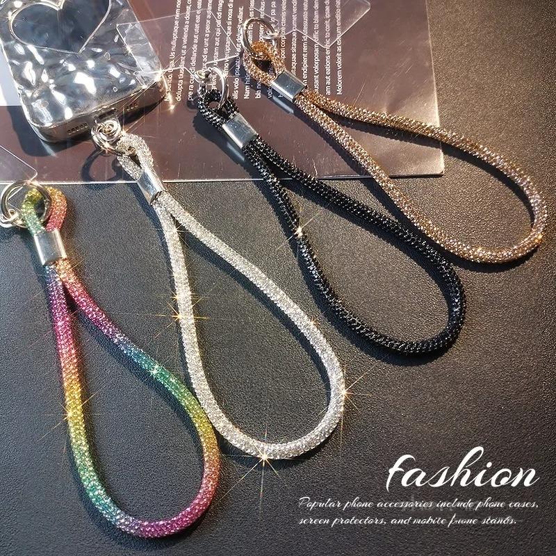Glitter Flashy Rhinestone Cell Phone Charm Lanyard for Mobile Phone Diamond Crystal Phone Wrist Straps Keychain Hanging Anti-lost Rope
