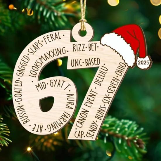 Altı Yedi Ahşap Süs Komik Genç Argo Noel Ağacı Süsü Mizah 67 Meme Gençler İçin Hediye