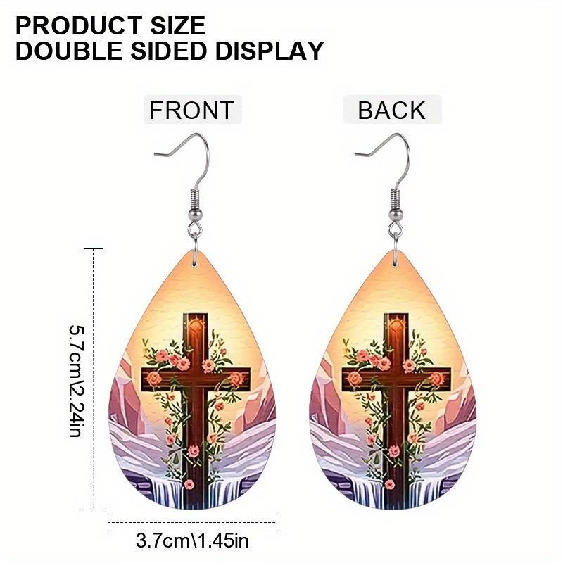 Cross PU Leather Earrings with Floral Design, Fashion Earrings, Exquisite Earrings, Holiday Gifts for Friends, Party Fashion Accessories