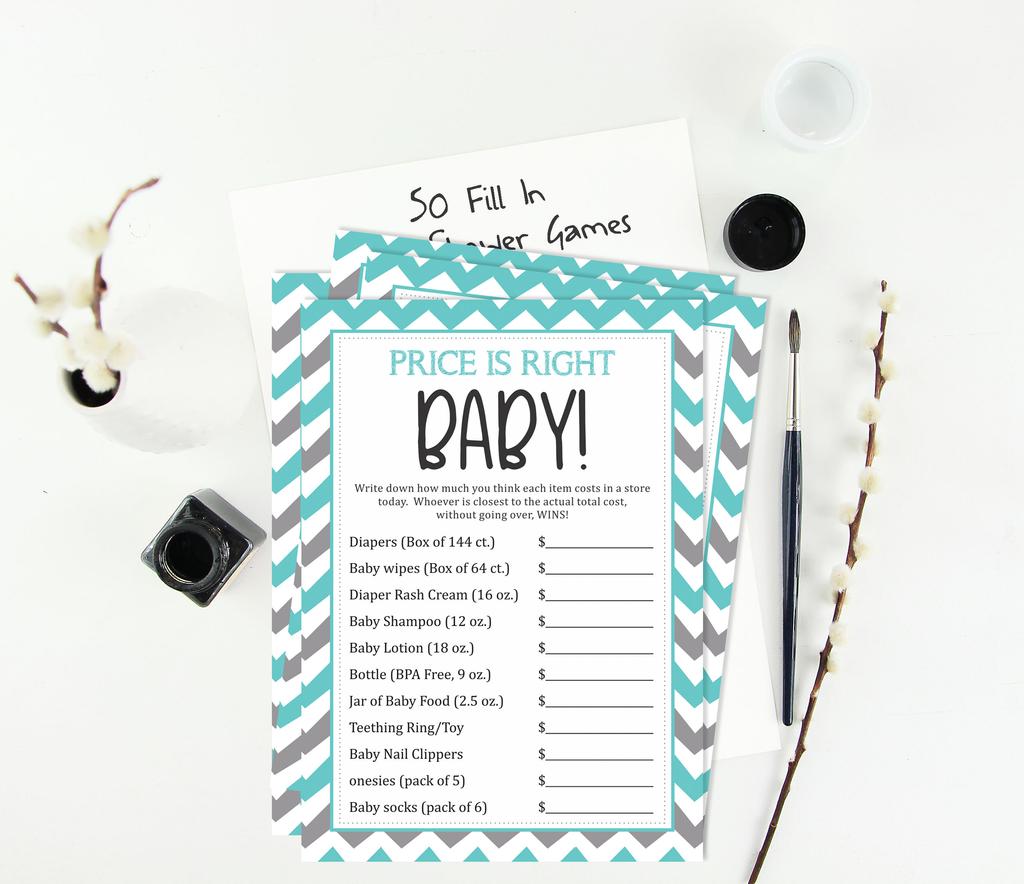 Inkdotpot 50 Sheet Ita    s A Boy Ita    s A Girl If The Price Is Right Baby Shower Game Chevron Gender Reveal Party