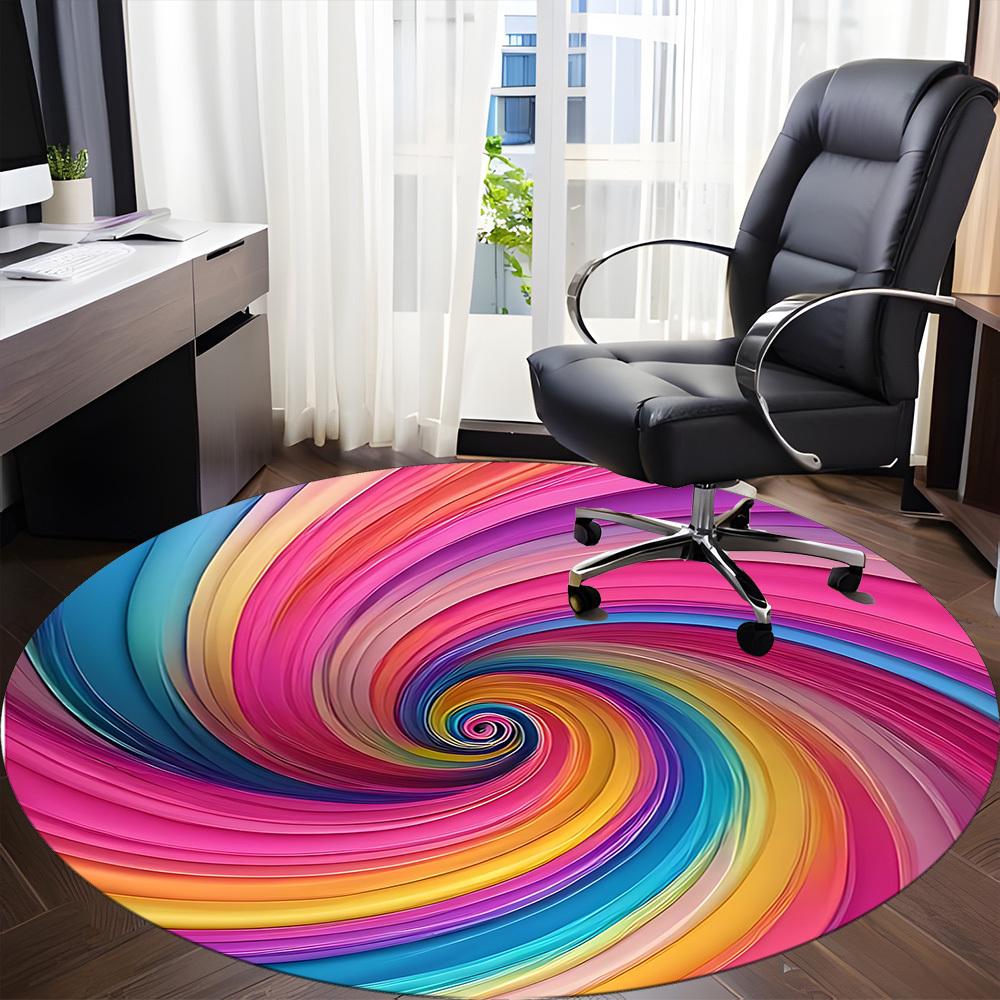 1pc Colorful Swirl Pattern Chair Carpet for Office, Round Non-Slip Durable Large Size Office Carpet, Suitable for Office, Beautiful Decoration