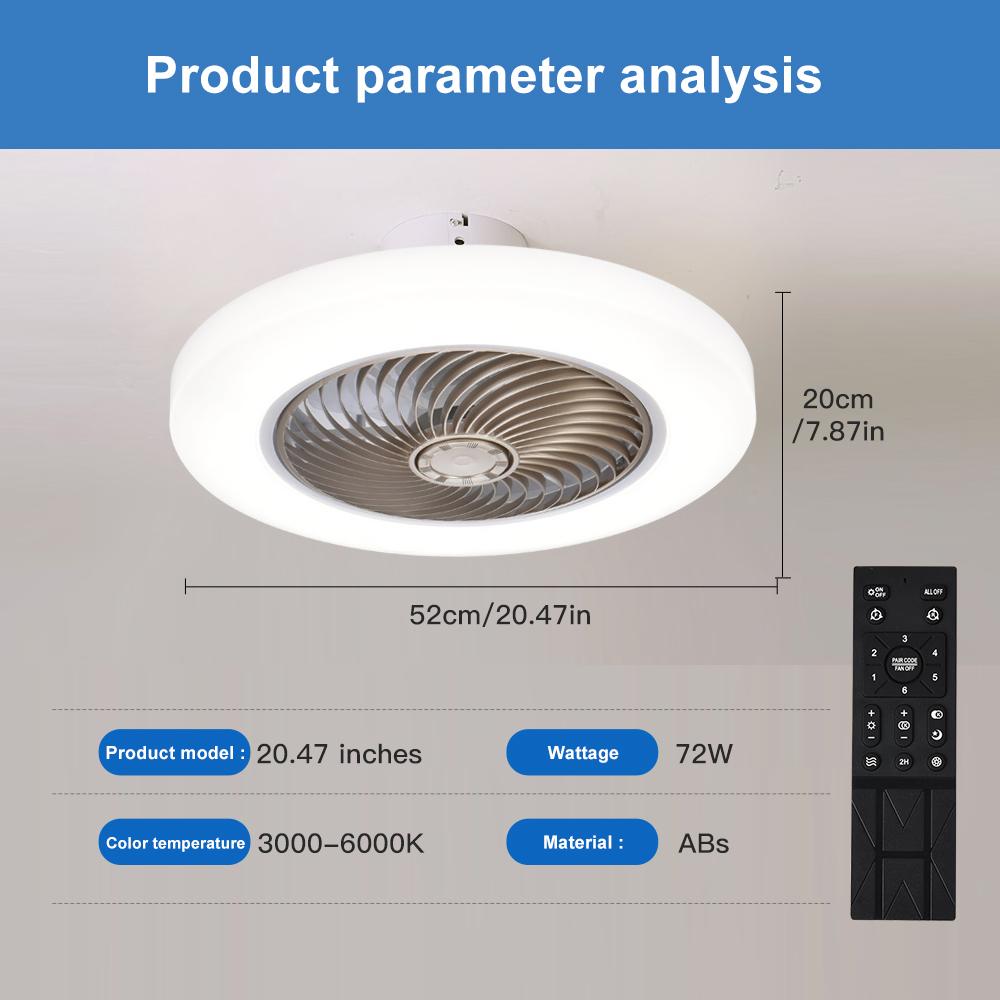 Intelligenter Deckenventilator mit Beleuchtung Fernbedienung Schlafzimmer Dekoration Ventilator Lampe 52cm Unsichtbare Flügel Leise