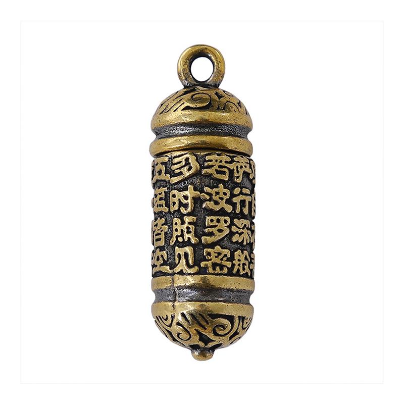Keychains Brass Buddha Sutra Cylinder Pendant Keychain Hanging Necklace Jewelry Pill Box Medicine Case Container Bottle