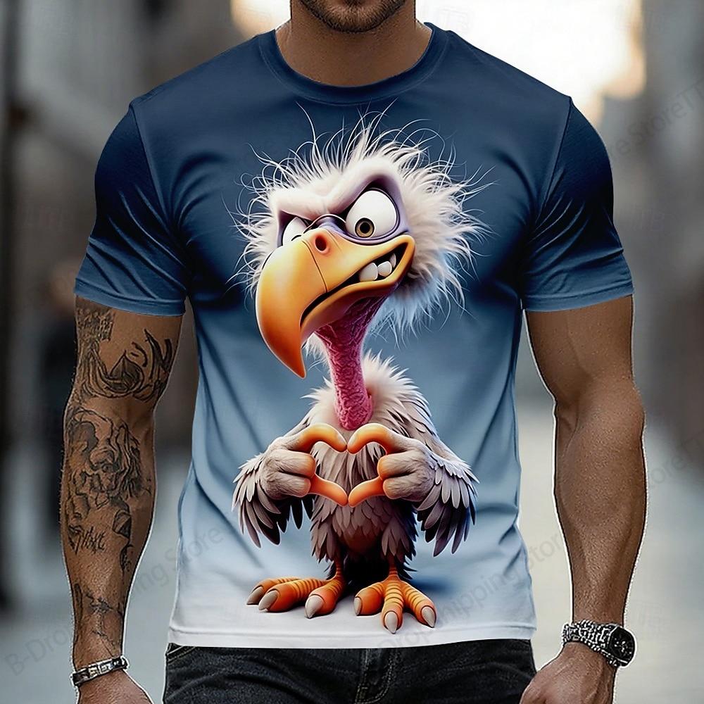 Creative Cartoon Fun Animal Dog Chick Cow 3D Printed T-shirt Men's Fashion Short Sleeved Top Summer Casual O-neck Clothing