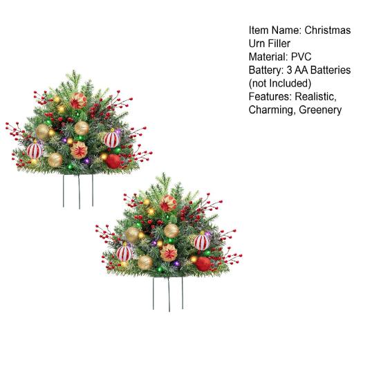 Lighted Artificial Christmas Urn Filler Battery Powered Pre-lit Xmas Pine Trees with LED Lights And Tripod Stake Holiday Planter Filler