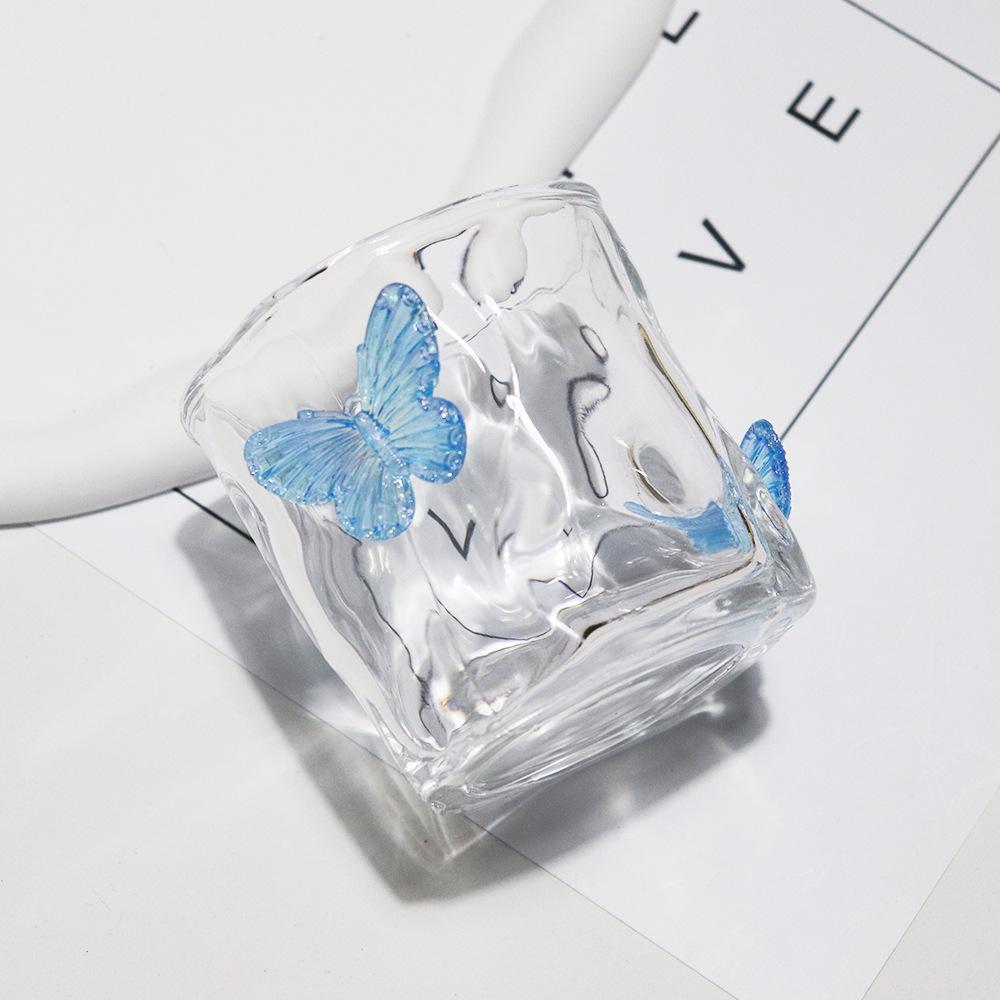 Pink Butterfly Irregular High Beauty Transparent Crystal Glass Cup Cold Drink Cup Twist Cup Household Juice Whiskey Glass