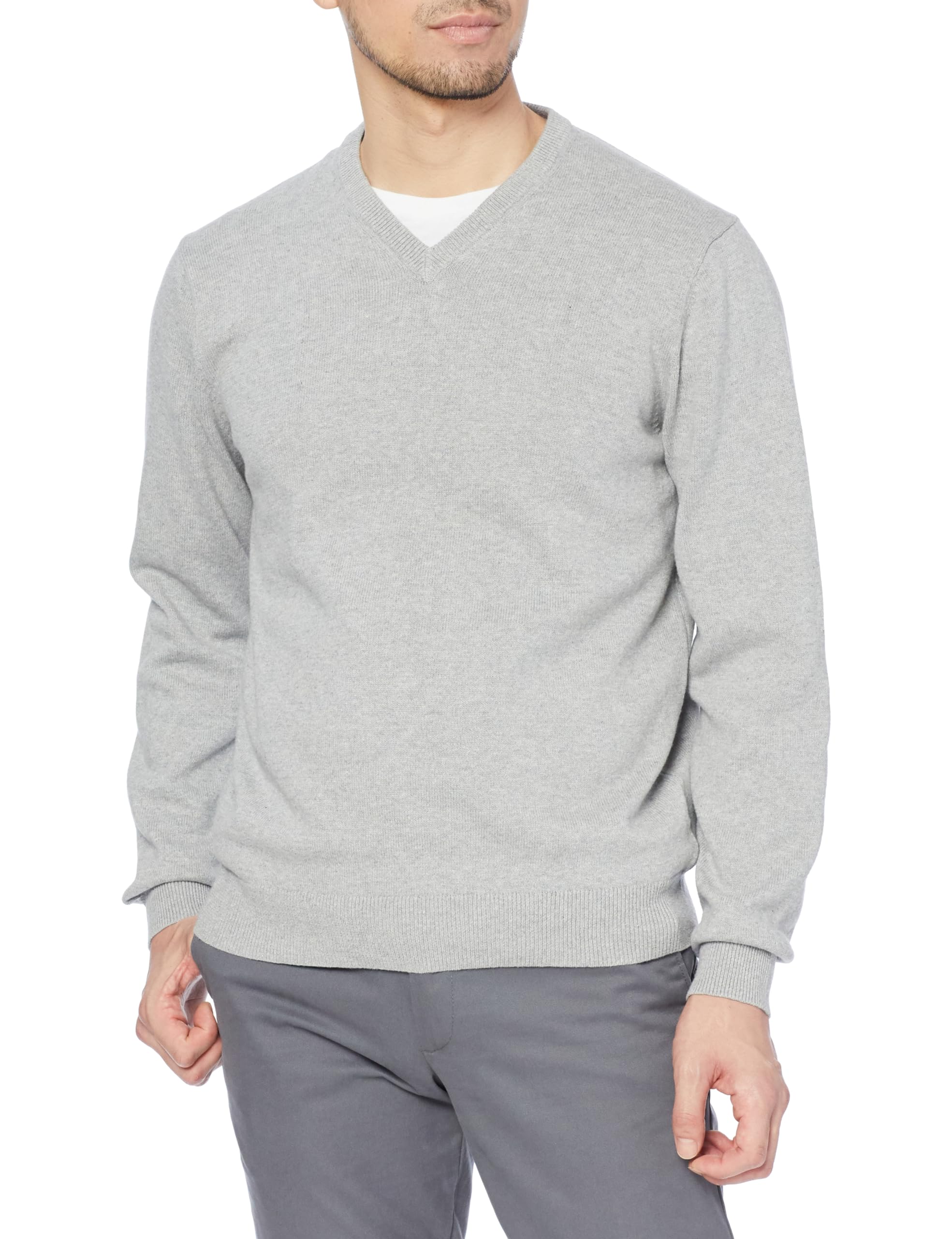 

Amazon Essentials Men s V-Neck Pullover Knit, Heather Light Gray, Size L