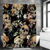 Gothic Skull Floral Vintage Quirky Black Bohemian Shower Curtain, Bathroom Decorative Shower Curtain, Waterproof Shower Curtain