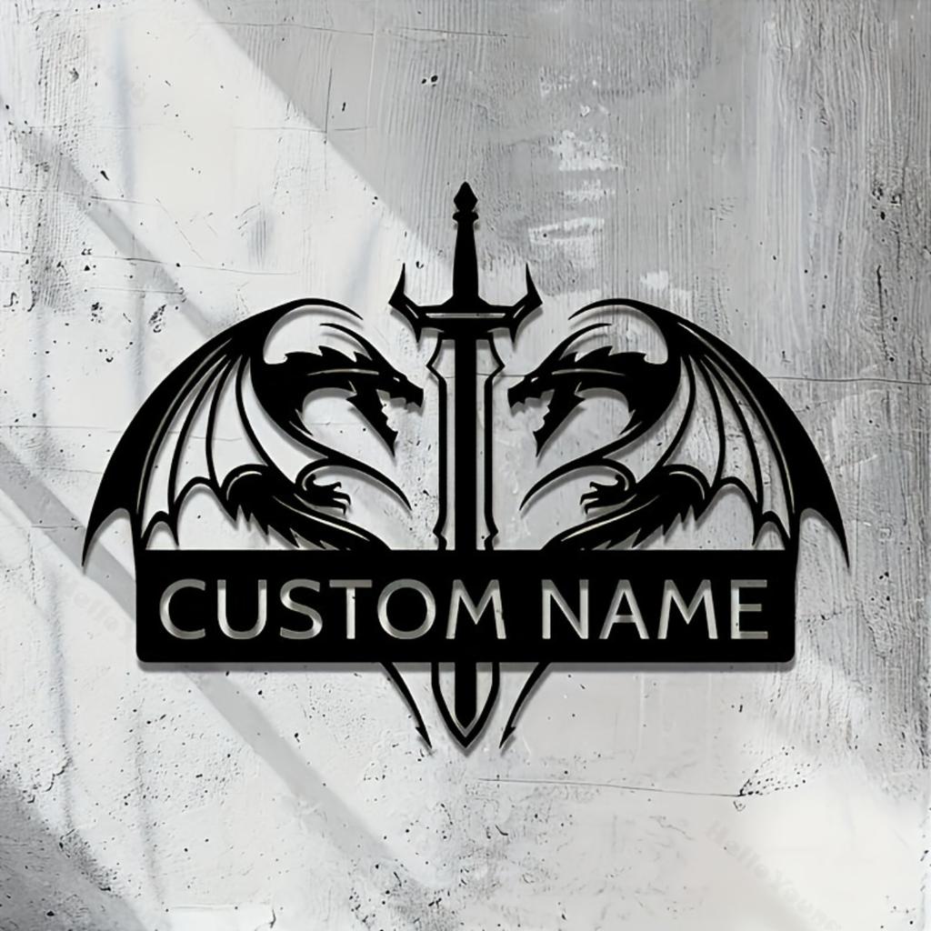 Metal Wall Art Dragon Name Sign Personalized Home Office Decor