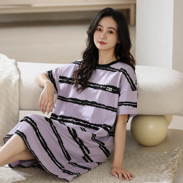 

Женские ночные рубашки из чистого хлопка с коротким рукавом, женские, летние 2025 г., с принтом букв, цветные блоки, ночные рубашки, домашняя одежда для девочек, милая ночная рубашка XXL