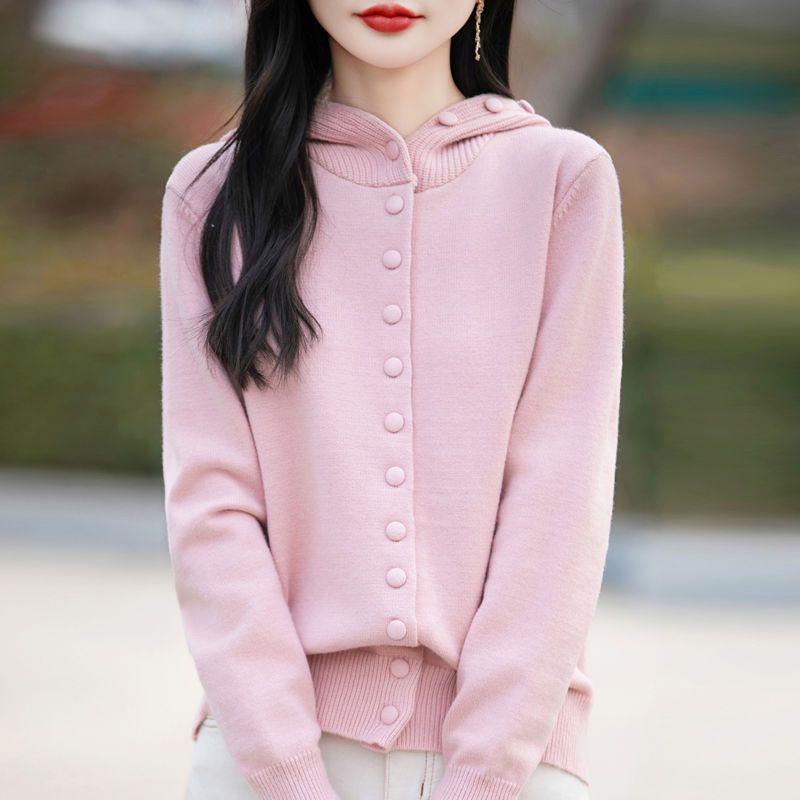 

2025 Women s Hooded Mulberry Silk Sweater Coat – Short Knit Cardigan for Spring & Autumn M (90-100 jin)