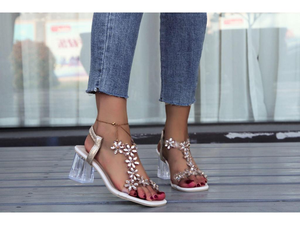 2023 Clear Platform Waterproof Chunky Heel Floral Roman Women's Sandals