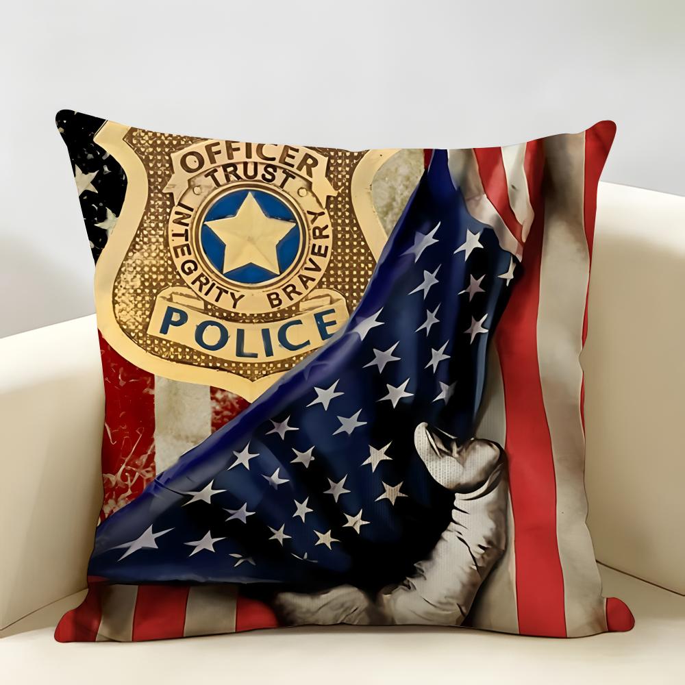 Emblem Usa Fire Police Military Cushion Cover Natural Linen Organic Fabric DoubleSided Printing Room Sofa Decor Pillow Case