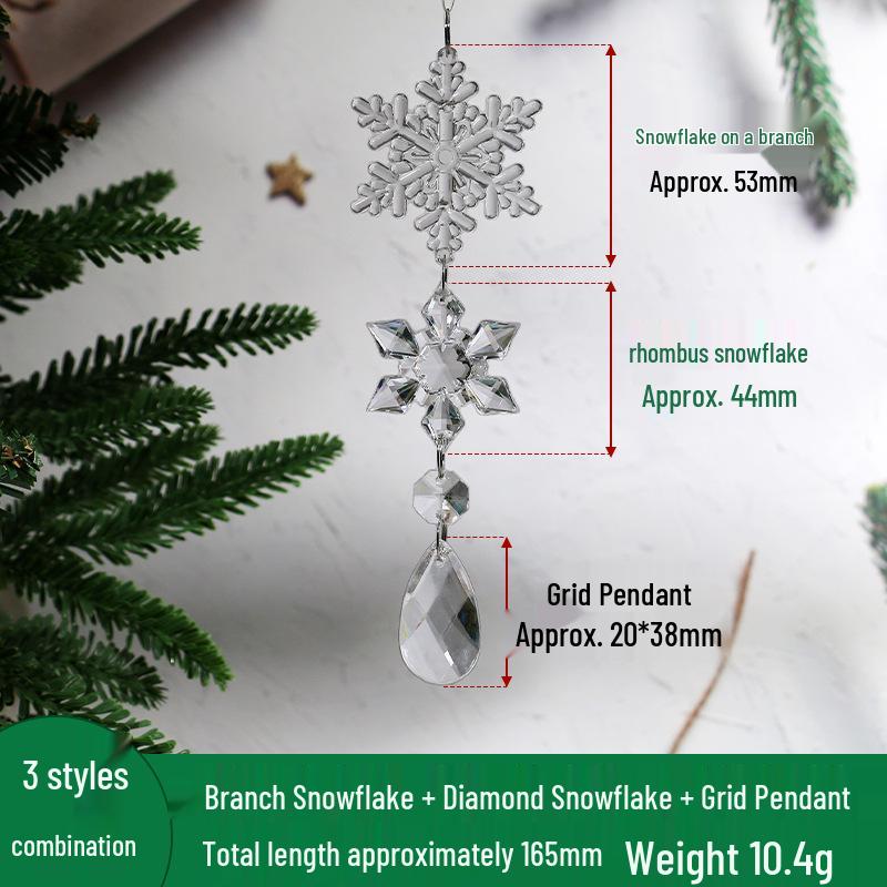Transparent Acrylic Snowflake Ornament Set with Crystal Bead Strings for Christmas Tree Decoration