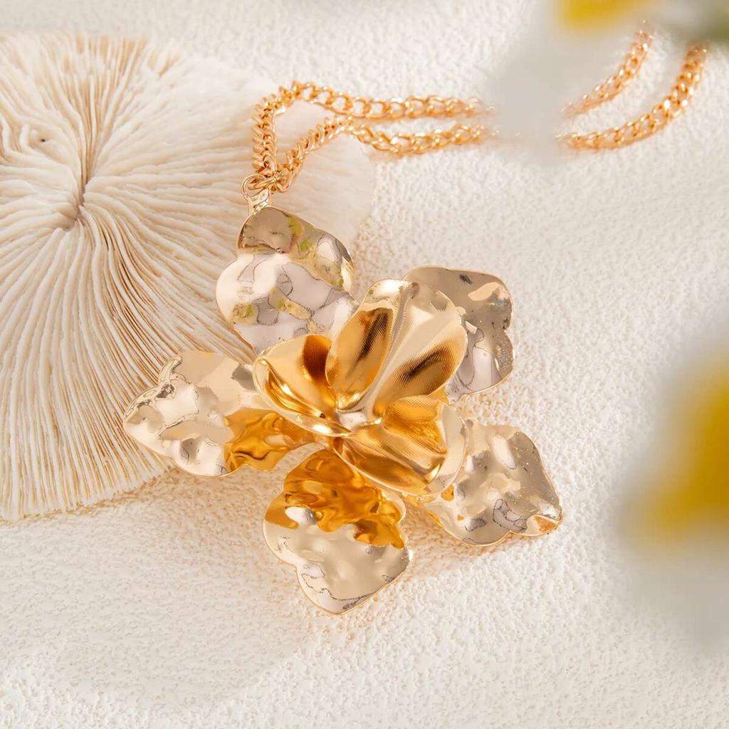 IngeSight.Z Vintage Flower Pendant Choker Necklace Stud Earring Set Women Fashion Exaggerated Earring Party Wedding Jewelry Gift